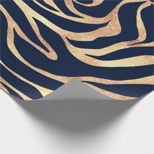 Elegant Navy Blue Gold Zebra Print Geschenkpapier (Ecke)