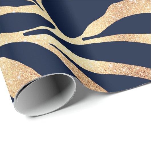 Elegant Navy Blue Gold Zebra Print Geschenkpapier (Rolleneckpunkt)