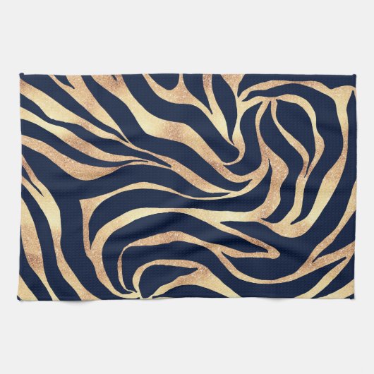 Elegant Navy Blue Gold Zebra Print Geschirrtuch (Horizontal)