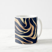 Elegant Navy Blue Gold Zebra Print Kaffeetasse (VorderseiteRechts)