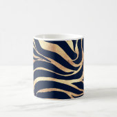 Elegant Navy Blue Gold Zebra Print Kaffeetasse (Mittel)