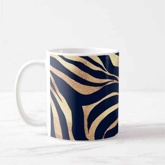 Elegant Navy Blue Gold Zebra Print Kaffeetasse (Links)