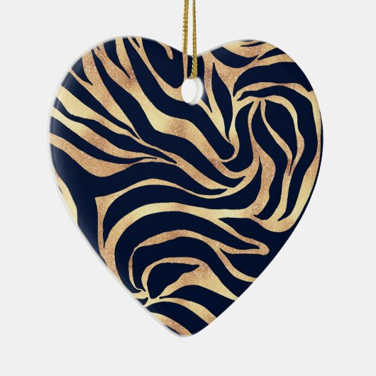 Elegant Navy Blue Gold Zebra Print Keramik Ornament (Rechts)