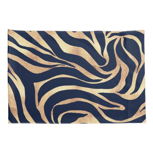 Elegant Navy Blue Gold Zebra Print Kissenbezug (Rückseite-Rechts)