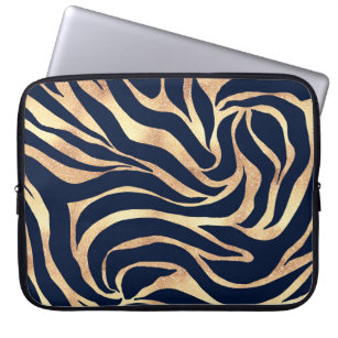 Elegant Navy Blue Gold Zebra Print Laptopschutzhülle