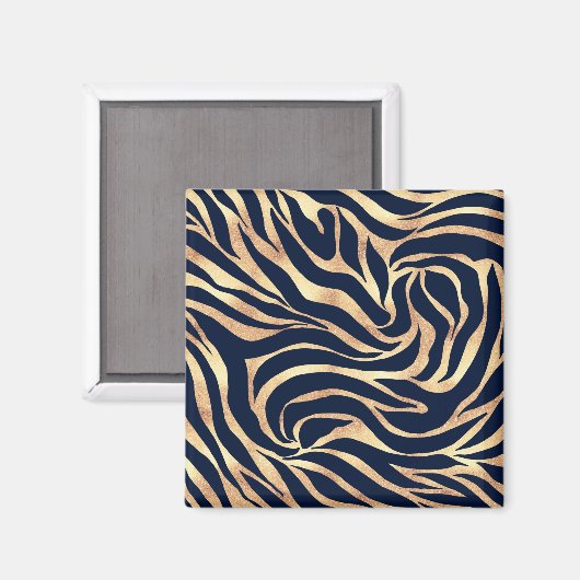 Elegant Navy Blue Gold Zebra Print Magnet (Vorderseite/Rückseite)