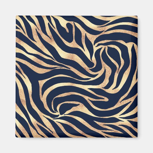 Elegant Navy Blue Gold Zebra Print Magnet (Vorne)