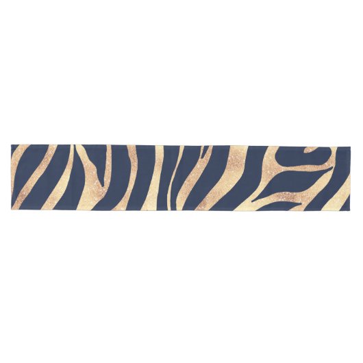 Elegant Navy Blue Gold Zebra Print Mittelgroßer Tischläufer (Horizontal)