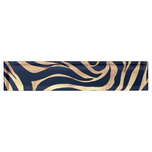Elegant Navy Blue Gold Zebra Print Namensplakette (Vorderseite)