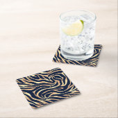 Elegant Navy Blue Gold Zebra Print Rechteckiger Pappuntersetzer (Vor Ort)