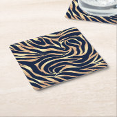 Elegant Navy Blue Gold Zebra Print Rechteckiger Pappuntersetzer (angewinkelt)