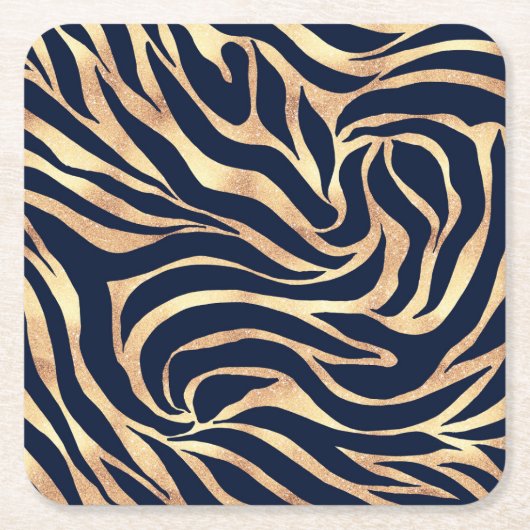Elegant Navy Blue Gold Zebra Print Rechteckiger Pappuntersetzer (Vorderseite)