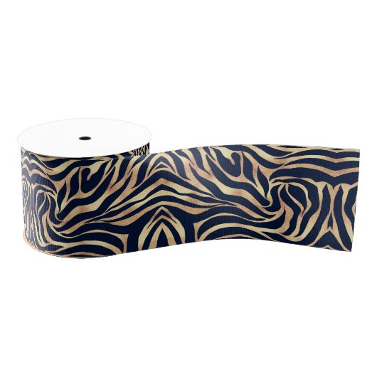 Elegant Navy Blue Gold Zebra Print Ripsband (Spule)
