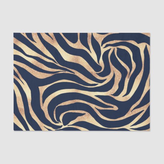 Elegant Navy Blue Gold Zebra Print Seidenpapier (Vorderseite)