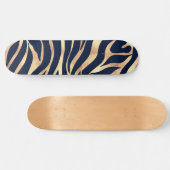 Elegant Navy Blue Gold Zebra Print Skateboard (Horizontal)