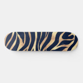 Elegant Navy Blue Gold Zebra Print Skateboard (Horizontal)
