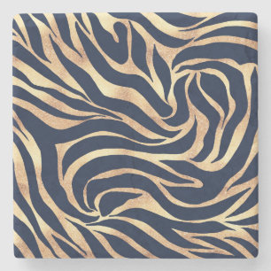 Elegant Navy Blue Gold Zebra Print Steinuntersetzer