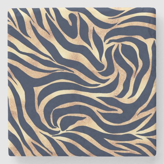 Elegant Navy Blue Gold Zebra Print Steinuntersetzer (Vorderseite)