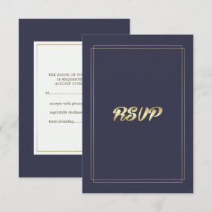 Elegant Navy Blue   Goldhochzeit RSVP Karte
