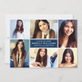 Elegant Navy Blue Graduation Party Foto Collage Einladung (Vorderseite)