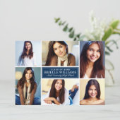Elegant Navy Blue Graduation Party Foto Collage Einladung (Stehend Vorderseite)