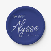 Elegant Navy Blue Graduation Party She Did It Pappteller (Vorderseite)