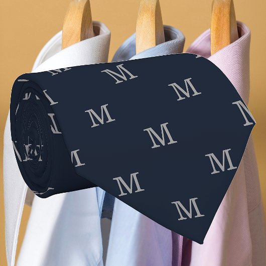 Elegant Navy Blue Gray Monogram Personalisiert Krawatte