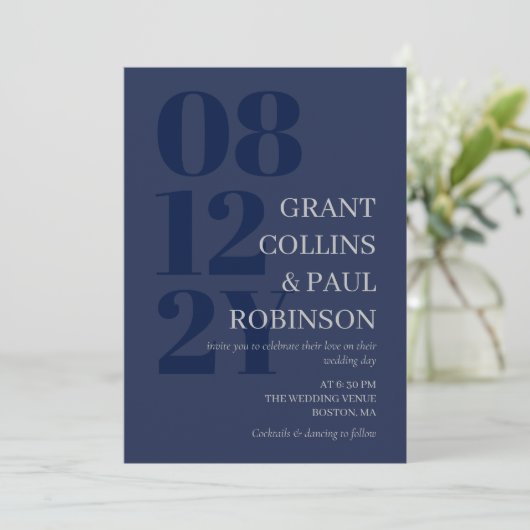 Elegant Navy Blue Gray Typografy Einladung (Stehend Vorderseite)