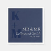 Elegant Navy Blue Gray Typografy Initials Mr & Mr. Serviette (Vorderseite)