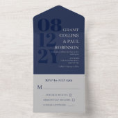 Elegant Navy Blue Gray Typografy Wedding All In One Einladung (Innen Boden)