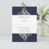 Elegant Navy Blue Greenerity Wedding RSVP Card (Stehend Vorderseite)