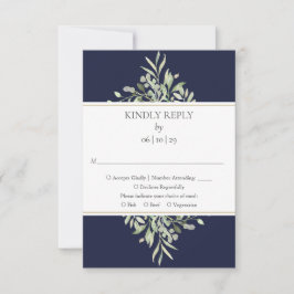 Elegant Navy Blue Greenerity Wedding RSVP Card