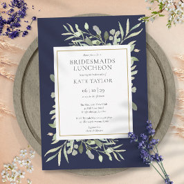 Elegant Navy Blue Greenery Bridesmaids Luncheon Einladung