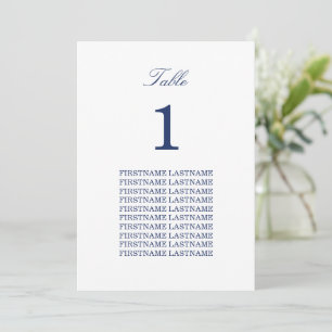Elegant Navy Blue Guest Names Table Card
