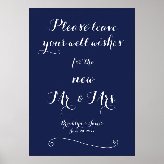 Elegant Navy Blue Guestbook Sign Poster (Vorne)