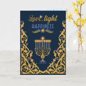 Elegant Navy Blue Hanukkah Menorah Karte (Gelbe Blume)
