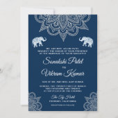 Elegant Navy Blue Henna Indian Wedding Einladung (Vorderseite)