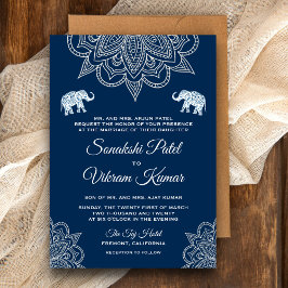 Elegant Navy Blue Henna Indian Wedding Einladung