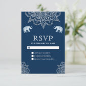 Elegant Navy Blue Henna Indian Wedding RSVP Karte (Stehend Vorderseite)