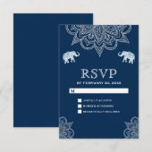 Elegant Navy Blue Henna Indian Wedding RSVP Karte (Vorne/Hinten)