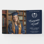 Elegant Navy Blue Herzlichen Glückwunsch Graduate Banner (Horizontal)
