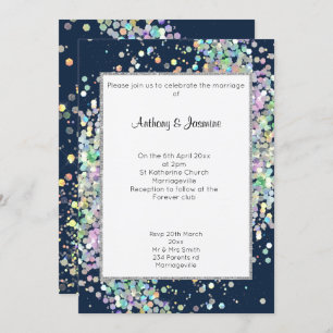 ELEGANT NAVY BLUE HOLOGRAPHIC PASTEL WEDING EINLADUNG