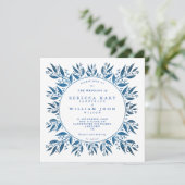 Elegant Navy Blue Imitats Folie Grün Hochzeit Einladung (Stehend Vorderseite)