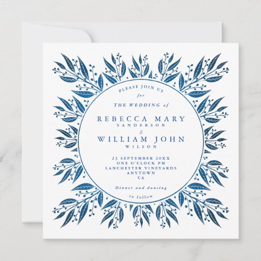 Elegant Navy Blue Imitats Folie Grün Hochzeit Einladung (Vorderseite)