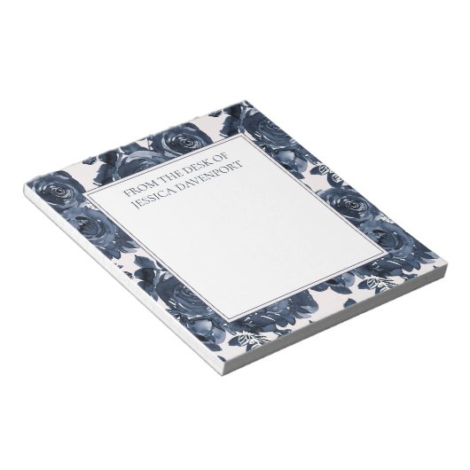 Elegant Navy Blue Indigo florale Weiß vom Schreibt Notizblock (angewinkelt)