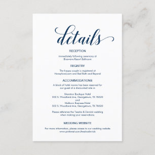 Elegant Navy Blue, Informationen zu Hochzeiten Begleitkarte
