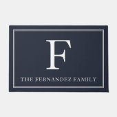 Elegant Navy Blue Initial Familienname Fußmatte (Vorderseite)