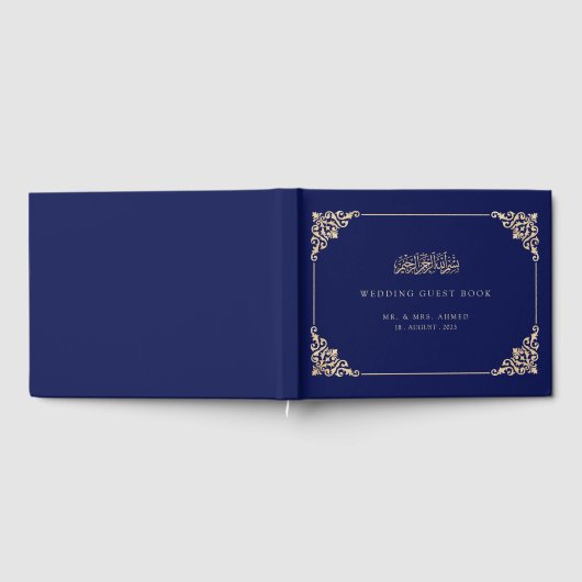 Elegant Navy Blue Islamic Wedding Gästebuch (Voll)