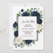 Elegant Navy Blue & Ivory Floral Wedding Save The Date (Vorderseite)