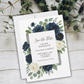 Elegant Navy Blue & Ivory Floral Wedding Save The Date
